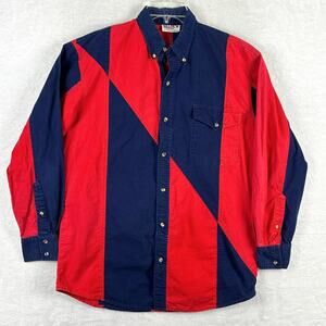 VTG Miller Stockman Western Shirt Mens L Red Blue Colorblock Cowboy Rodeo 90s